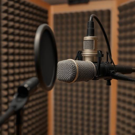 Microphone setup in a soundproof recording booth