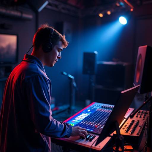 Sound engineer working on a mixing console